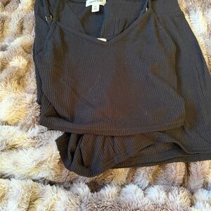 Open Edit 3 Piece Short Cozy Knit Black Pajama Set